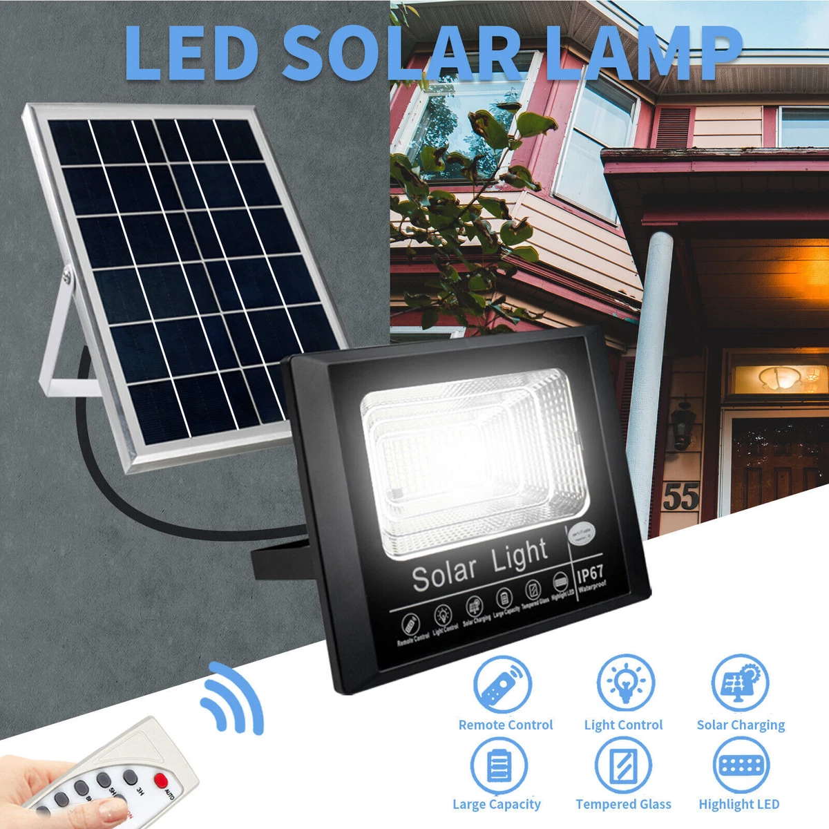 200W LED Solar Light Street Flood Outdoor Garden Sensor Remote Security Lamp New