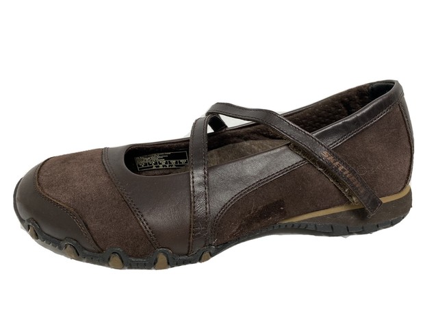 Skechers women's Mary Jane brown ballerina shoes leather textile upper size 8 | eBay