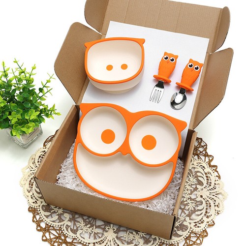 iZEL Kids Owl Dinner Set - BPA-Free, Non-Slip, Plate, Bowl, Fork & Spoon Set - Picture 16 of 16