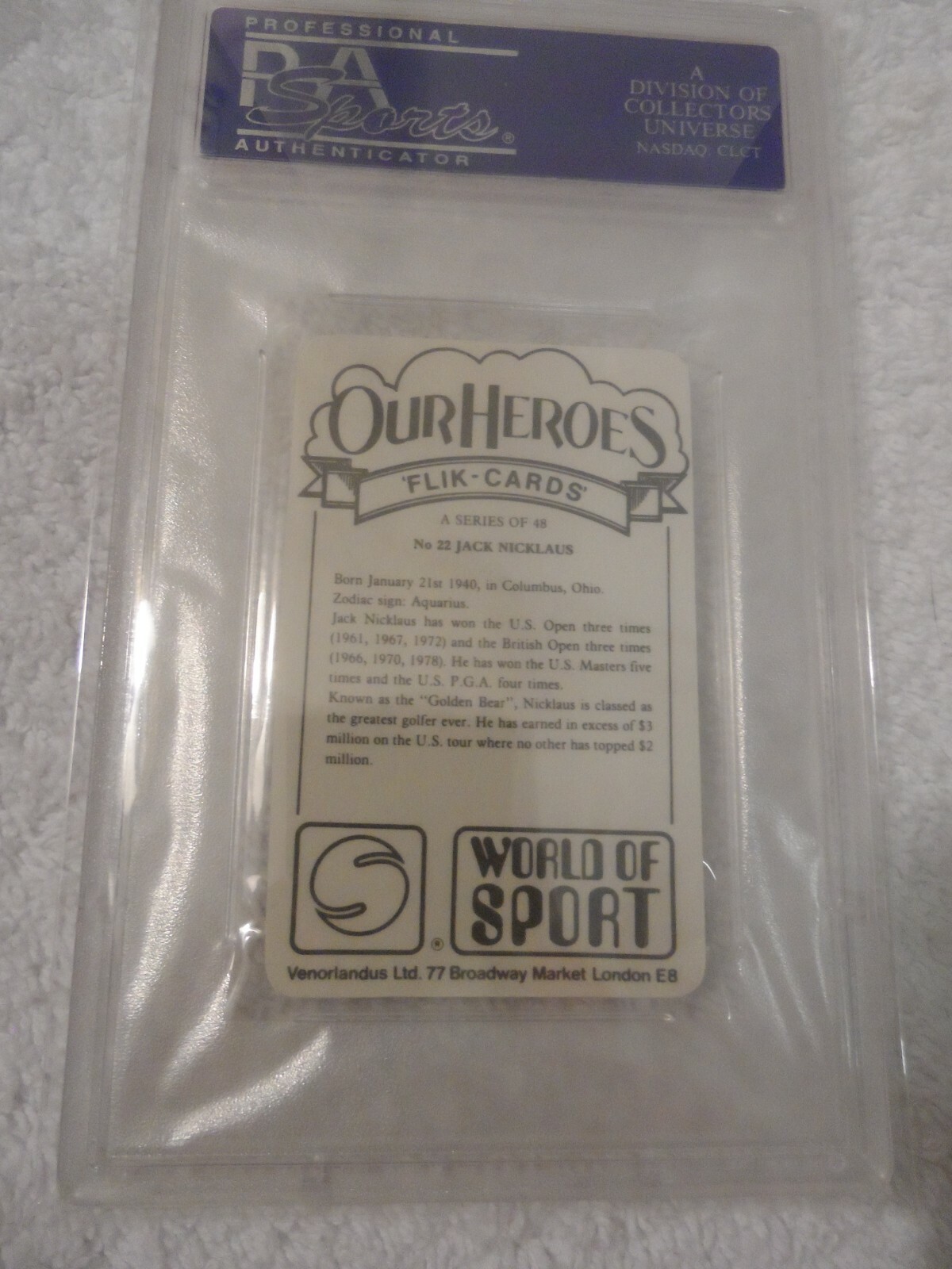 1979 Venorlandus LTD Jack Nicklaus OUR HEROES WORLD OF SPORT #22 PSA 10 GEM MINT view 3