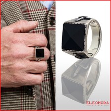 anello uomo cesare paciotti anelli argento  chevalier mignolo pietra onice nero
