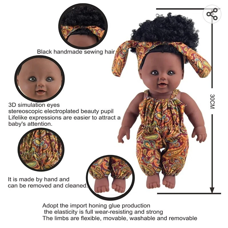 NEW Lifelike Silicone Vinyl Newborn Baby Dolls African American Black 12" - Изображение 2 из 2