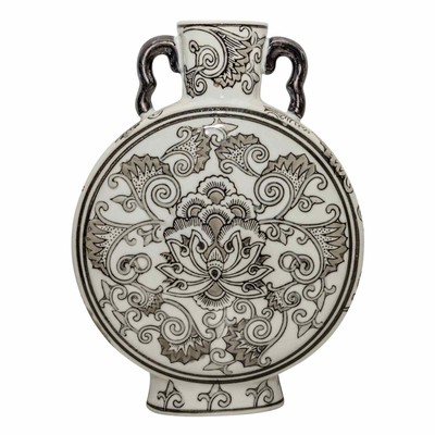Vase Engel Trompete inspiriert handbemalt schwarz-weiß