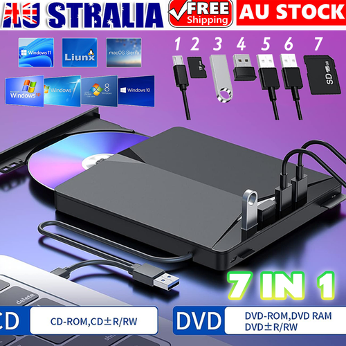 External CD DVD Drive Type C USB 3.0 Disc Player Burner Writer For Laptop PC Mac - Picture 12 of 13