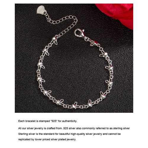 Solid 925 Sterling Silver Charming Rabbit Chain Bracelet for Women Girls Teens - Picture 6 of 6
