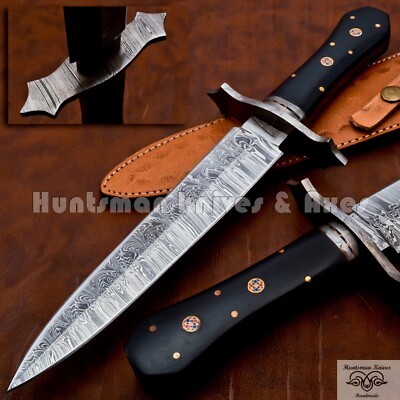 14'' Long Custom Made Hand Forged File worked Damascus Steel Dagger with Micarta