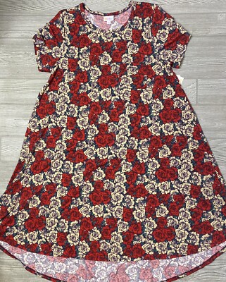NWT Vintage LuLaRoe Medium Carly Dress Red Cream Rose Floral Print