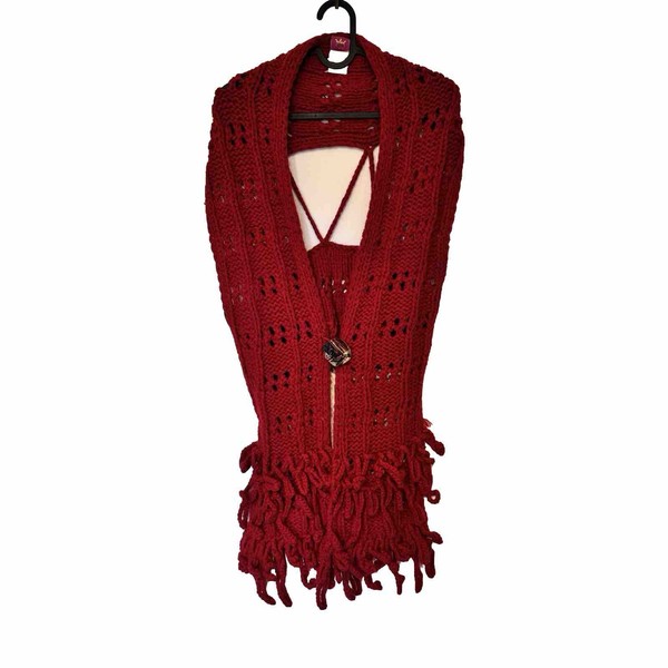 Save The Queen Vintage Red Long Wool Blend Knitted Vest Size XL