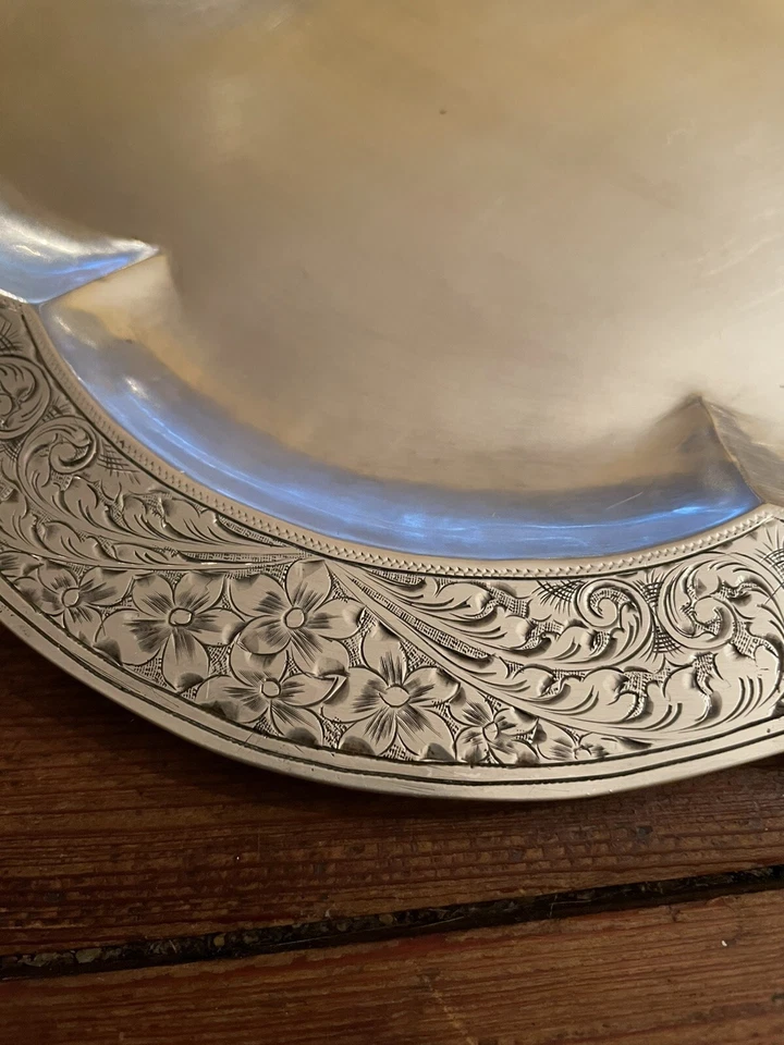 Antique Hand Etched 14” European 900 Sterling Silver Serving Platter - 1 Lb 4 Oz - Image 2 of 4