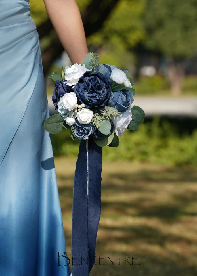 7 Inch Navy Blue Wedding Bouquet for Bride Bridesmaid,Small Wedding Bouquet, ... - Image 4 of 4