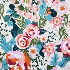 Handmade Decorative Table Runner Coral Pink Blue Floral Print 148cm x 30cm