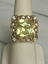 BEAUTIFUL SOLID 925 STERLING SILVER VERMEIL LIME CLEAR CZ RING SIZE 5