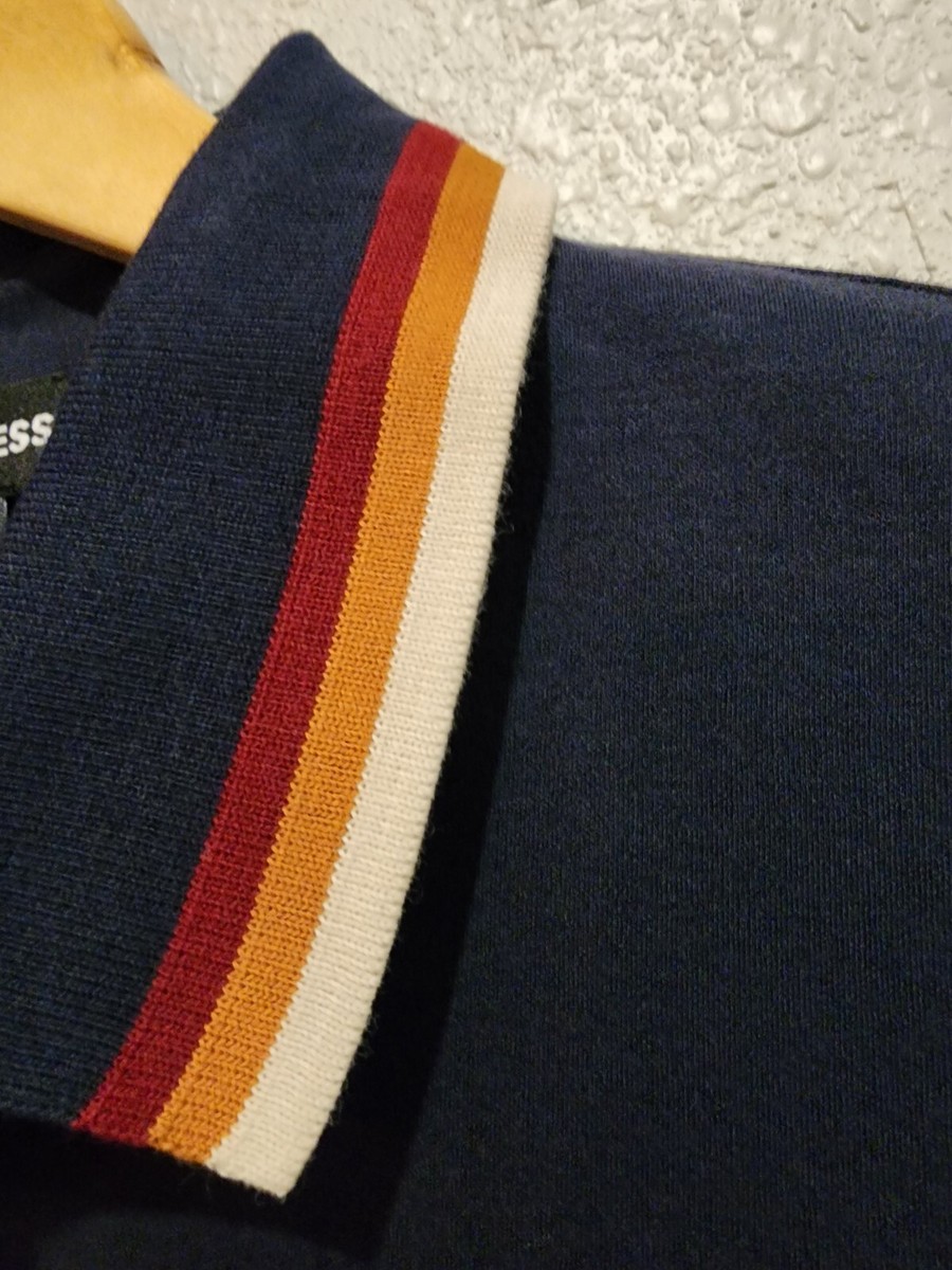 Express Flat Knit Striped Collar Polo Shirt in Navy Size M New Without Tags View 4