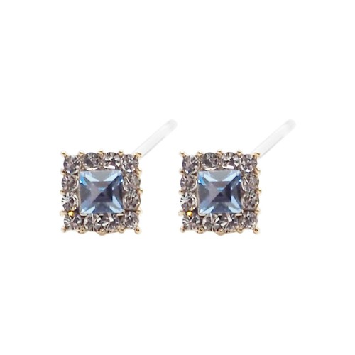 Pendientes invisibles con clip de Swarovski azul claro sin perforar dorados - Imagen 3 de 8