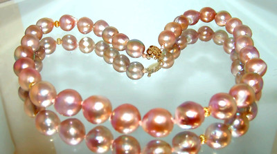 Perlenkette 14 Karat Goldverschluss rosa lila Gold Edison Zuchtperlen Collier