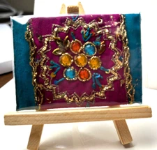 3D Bead ACEO Original Art Trading Card Ornate Textile Embroidery India 2.5"x3.5"