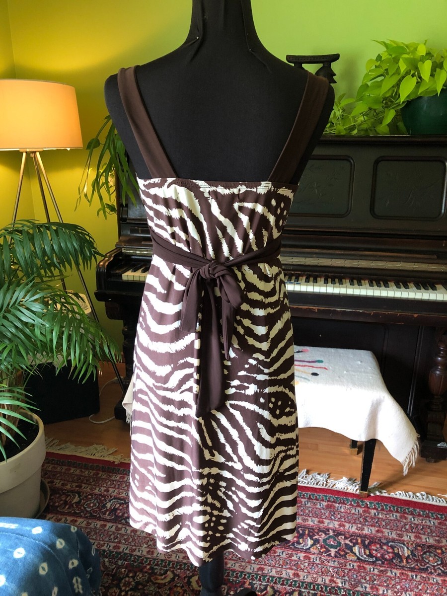 princess polly baby blue dress Women's Brown White Animal Zebra Print Dress Wrap V Neck Club Sexy Sz L  Large