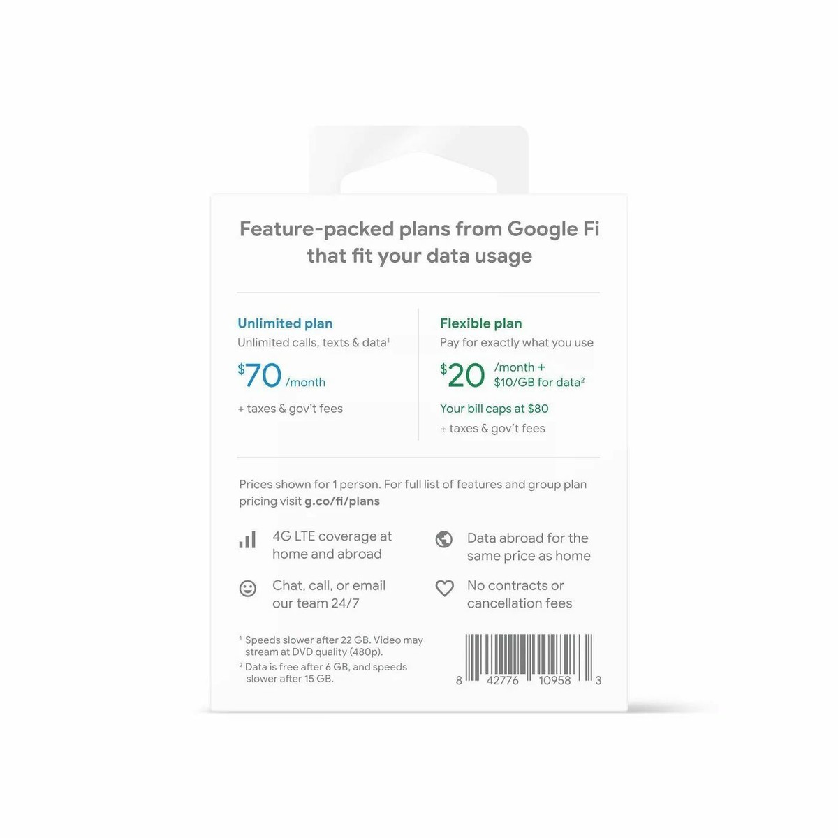 Google Fi SIM Kit – Nano-SIM For Voice, Text & Data (Postpaid, $0 Credit)