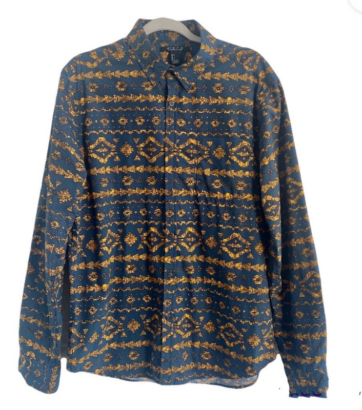 Forever 21 Mens Button Up  Print Long  Sleeve Shirt Size Large