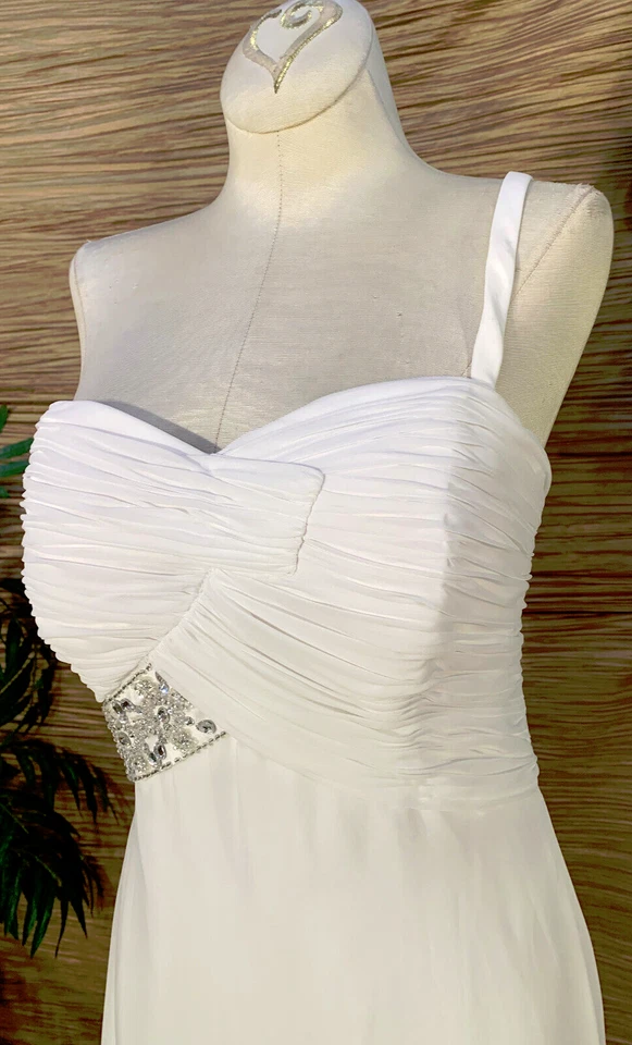 Snowy White Single Strap Chiffon Wedding Dress Bridal Gown Jeweled Trim Size 12 - Image 4 of 4