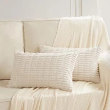Fancy Homi 2 Packs Lumbar Decorative Throw Pillow 24" x 12" (Pack of 2) Cream