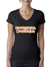 Professional Over Thinker Blue Pink Yellow Groovy Letters Women VNeck Tee