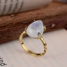 Rainbow Moonstone Cocktail Ring - Statement Jewelry, Tarnish Free Brass