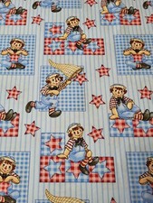 Raggedy Andy Stars Blue Gingham Check Cotton Fabric 35"
