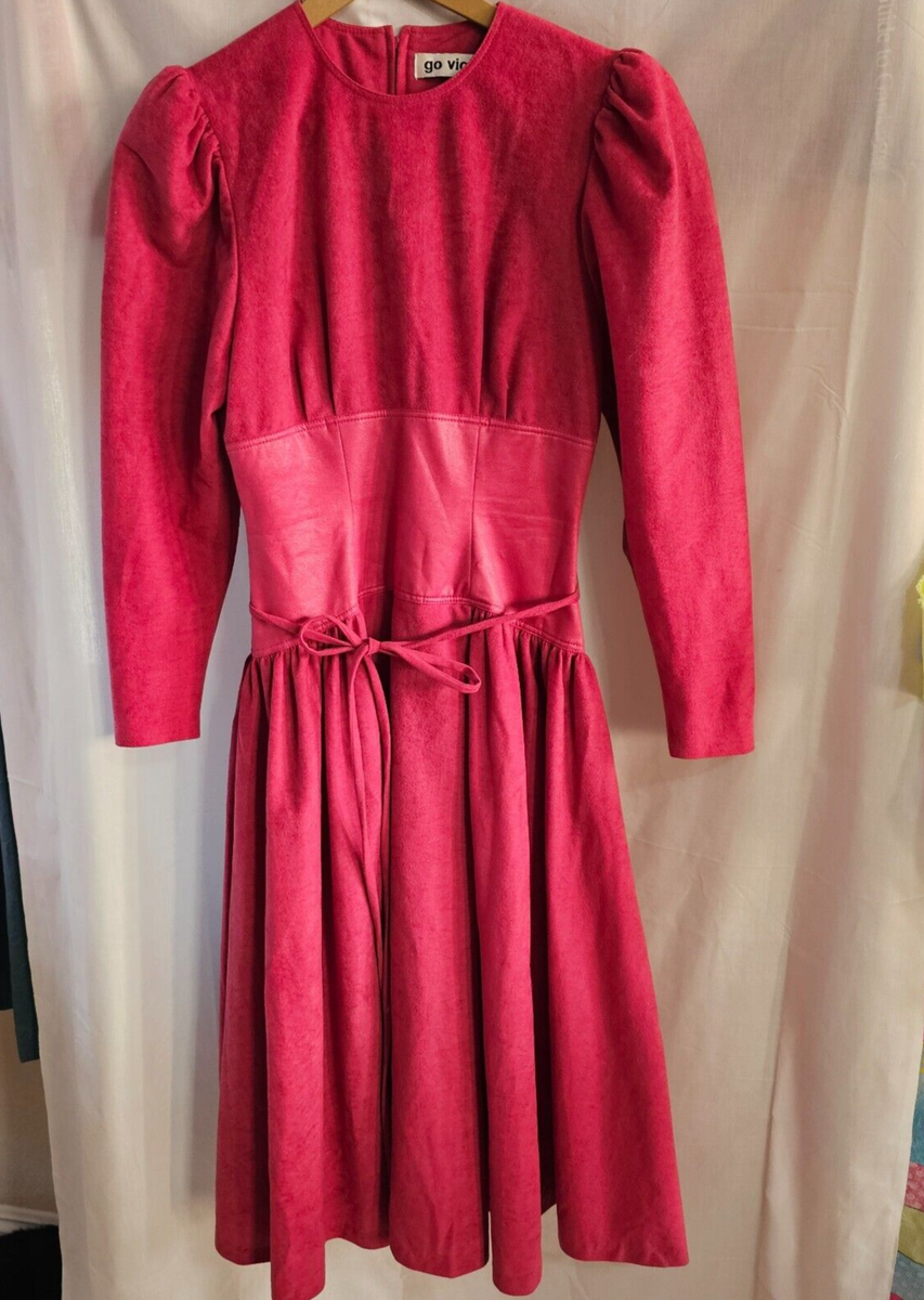 Womens Vintage 1980s Go Vicki! Magenta Drop Waist Long Sleeve