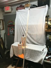 Vtg Mid-Century Modern Atomic Tension  Pole Lamp Shabby White 2 Lamp 7.5ft Tall