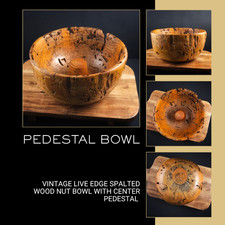 Vintage Hand Turned Wood Live Edge Pedestal Nut Bowl