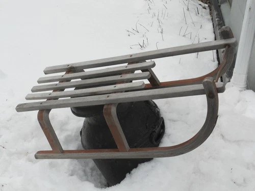 Vintage antique Davos wooden sled, strong laminated braces-nice!