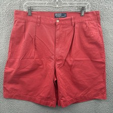 Vintage Polo Ralph Lauren Shorts Mens 36 Red Tyler Short Red Pleated Chinos 90s