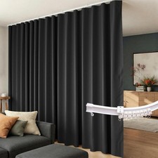 Blackout Room Divider Curtain Set w Ceiling Track for Sliding Door Living Bedrm