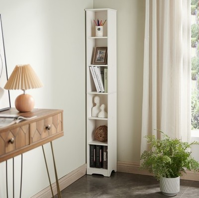 Kings Brand Furniture - 6 Tier Narrow Slim Storage Shelves Media Bookcase, White
