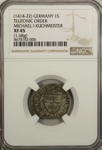 Germany Poland Schilling 1414 NGC XF 45 Teutonic Order Michael I Kuchmeister