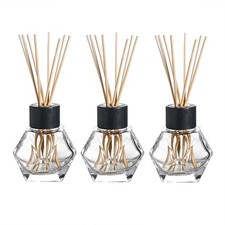 3PC Set 7oz Clear Glass Reed Oil Refillable Diffuser Bottles with Black Caps and