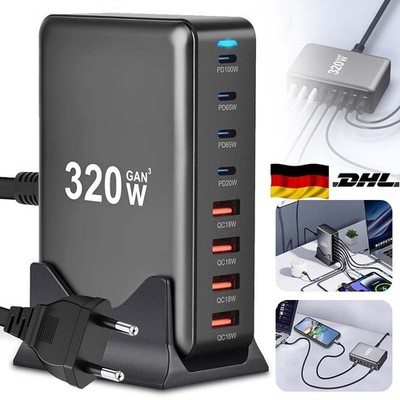 320W USB C Ladegerät Mehrfach 8-Port GaN Schnellladegerät mit 4 USB-C 4 USB-A DE