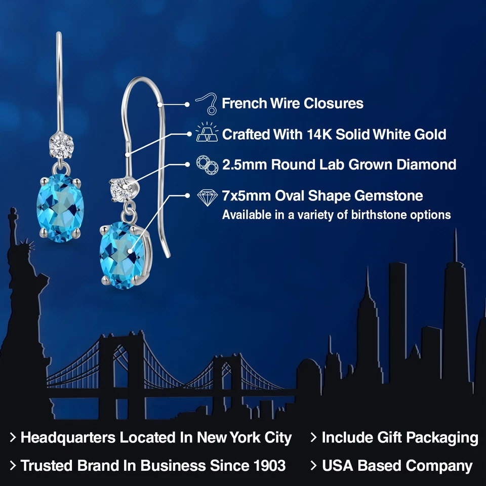 14K White Gold American Blue Mystic Topaz and Lab Grown Diamond Earrings for - Image 2 of 4