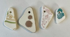 4 LOVELY SEA GLASS DRILLED BEACH POTTERY PENDANTS SURF TUMBLED JEWELRY P121