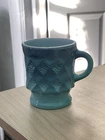 Vintage Anchor Hocking Fire King Blue Coffee Cup Mug Kimberly Diamond Pattern