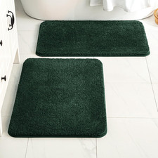 Dark Green Bathroom Rugs Set 2 Piece, Non Slip Bath Mat with Absorbent Microfibe