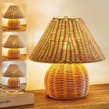 Bamboo Table Lamp Handmade Boho Rattan Bedside Lamp,3 Colors Adjustable Vinta...