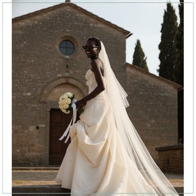 $6000 Monique Lhuillier Crystal Embellished Corset & Pintucked Ivory Skirt Set