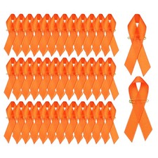 Satin Awareness Ribbons, Satin Ribbon with Safety Pins 200 Pcs Orange