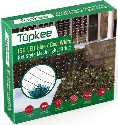 Tupkee Christmas Light Net   150 LED Blue & White Mesh Lights - 4 ft x 6 ft  ...