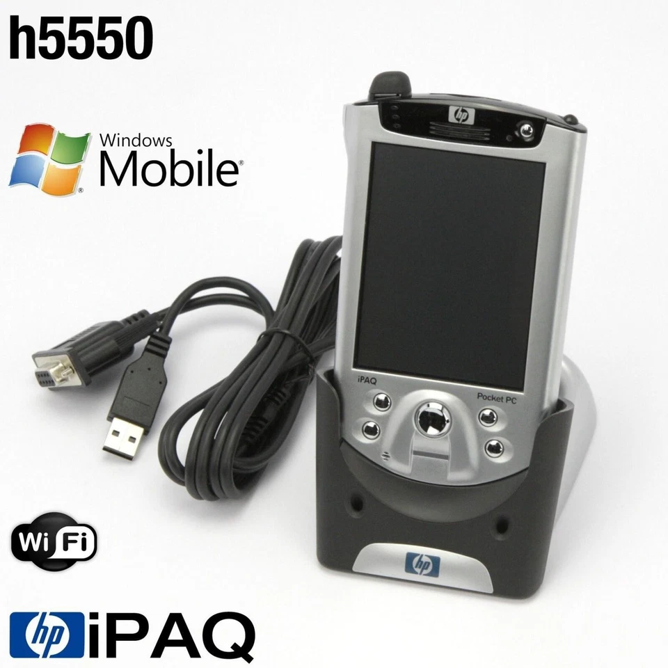 POCKET PC HP iPAQ h5550 3.8" PDA WINDOWS MOBILE 2003 4.2 OVP DOCKINGSTATION TOP! - Bild 1 von 4