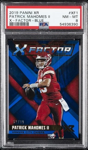 2019 PANINI XR X-FACTOR BLUE #XF1 PATRICK MAHOMES II /99 PSA 8