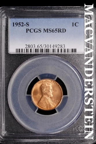 1952-S Lincoln Wheat Cent-PCGS MS 65 RD Choice Gem BU No Reserve #SLL260