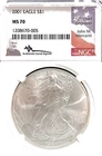 2001 American Silver Eagle NGC MS-70 Hand Signed by John Mercanti 1208670-005